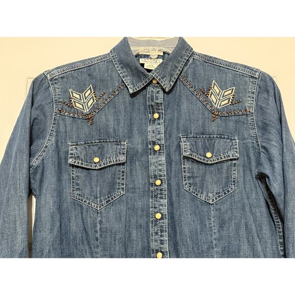 Women's Ariat Western-Style Denim Shirt w/Embroidered Design, Size L - Picture 3 of 7